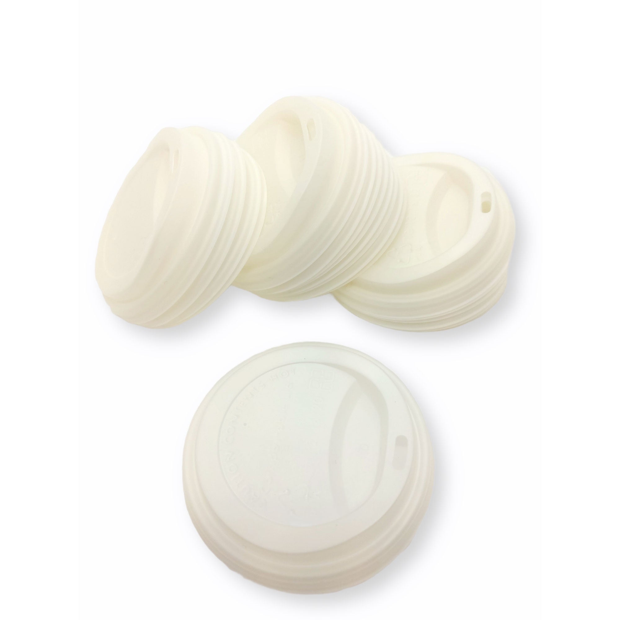 Bulk pack of 1000 disposable compostable coffee lids, 90mm diameter, suitable for 8oz, 12oz, and 16oz cups, made from renewable corn starch.