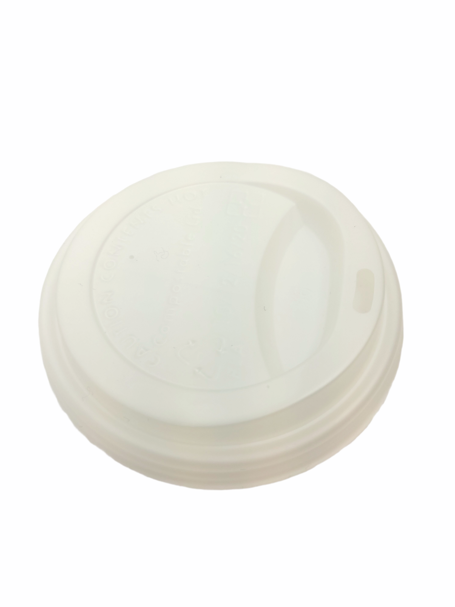 Bulk pack of 1000 disposable compostable coffee lids, 90mm diameter, suitable for 8oz, 12oz, and 16oz cups, made from renewable corn starch.