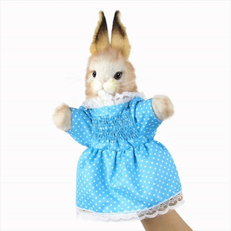 A soft and cuddly Bunny Girl Puppet, 33cm tall, featuring a cute bunny design with colorful clothing, perfect for imaginative play.