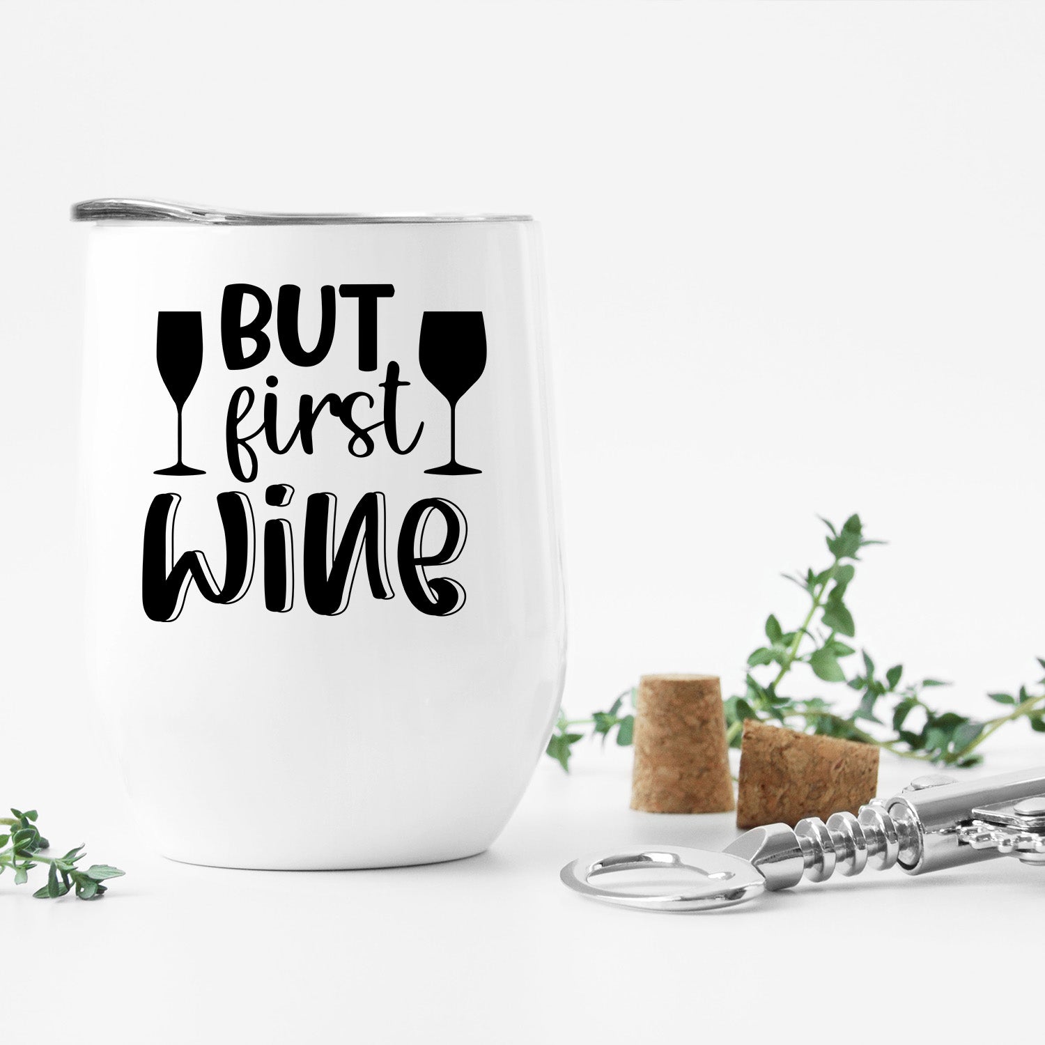 A stylish 12oz insulated stemless wine tumbler with a lid, featuring a trendy design and perfect for on-the-go drinking.