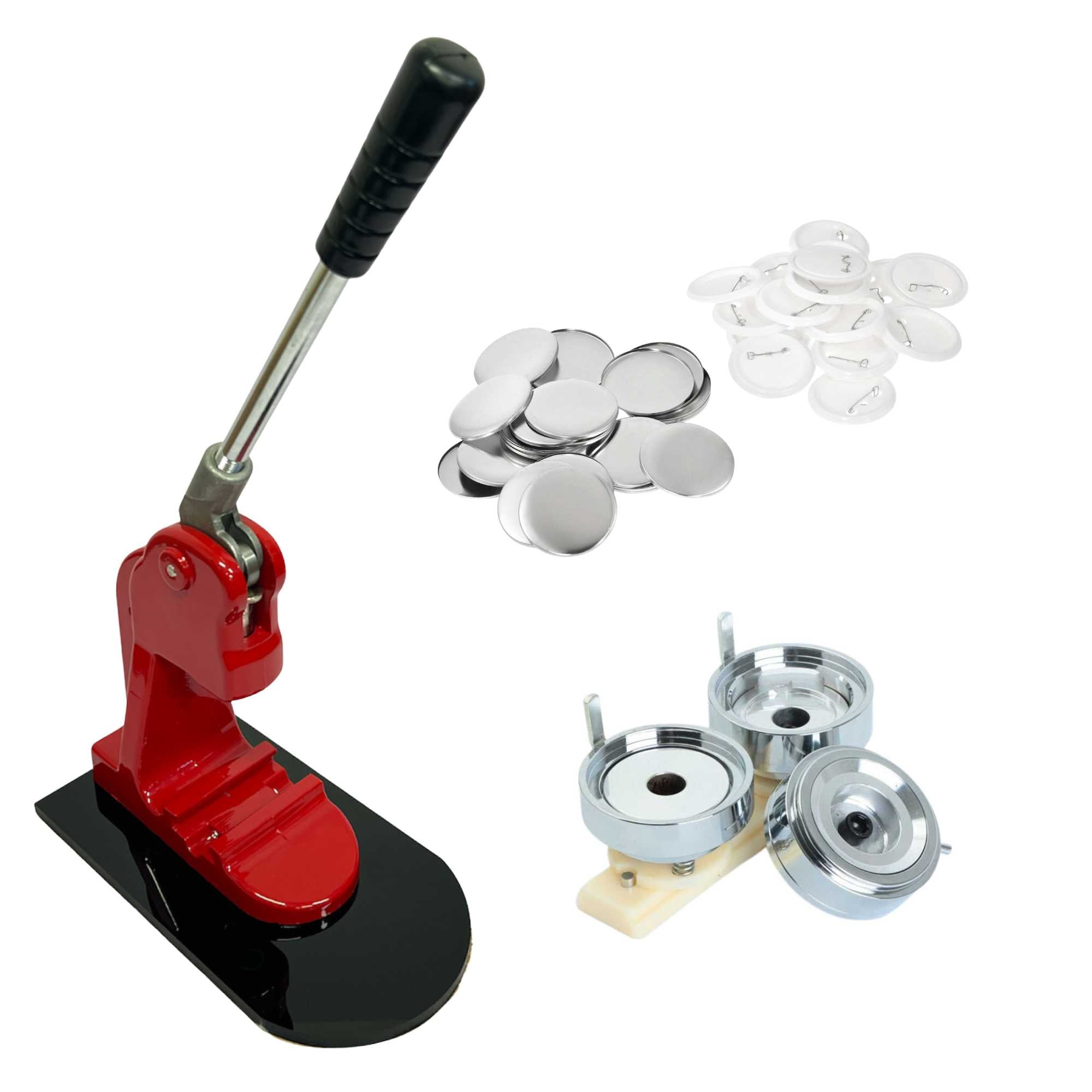 Button Badge Making Set including a badge maker, 25mm mould, and 500 button badges, ideal for crafting personalized badges.