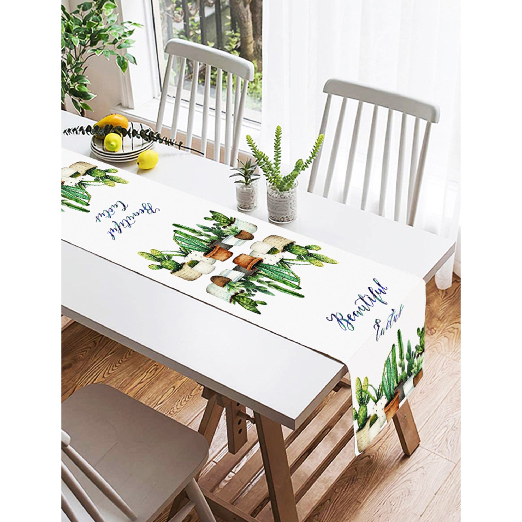 Cactus Design Outdoor Table Runner featuring vibrant colors and a beautiful cactus print, perfect for outdoor dining.