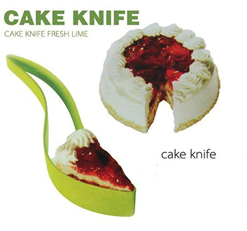 A colorful cake server knife designed for easy slicing and serving of cakes and pies, made from food-grade materials.