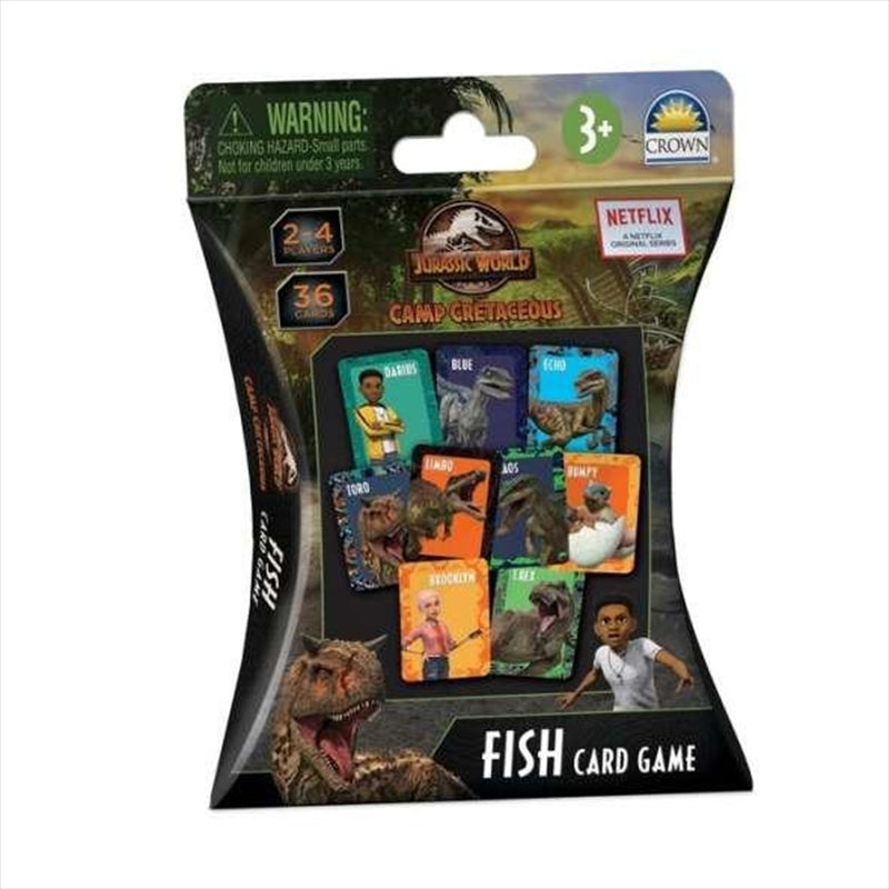 Camp Cretaceous Fish Card game featuring colorful fish cards and Jurassic World theme.