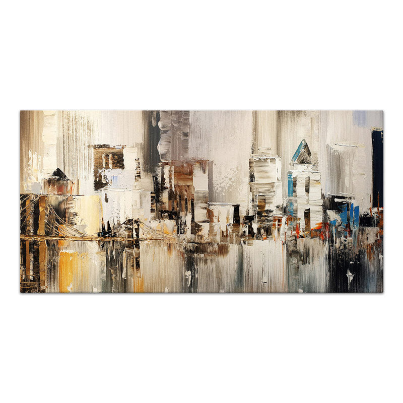 LIFE IN TOWN canvas painting, vibrant digital print on cotton, framed with durable pine wood, dimensions 140x70x3 cm.