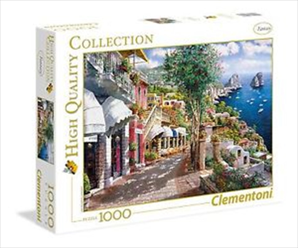 Capri 1000 Piece Puzzle featuring vibrant ocean scenery and lush greenery, showcasing a beautiful Italian landscape.