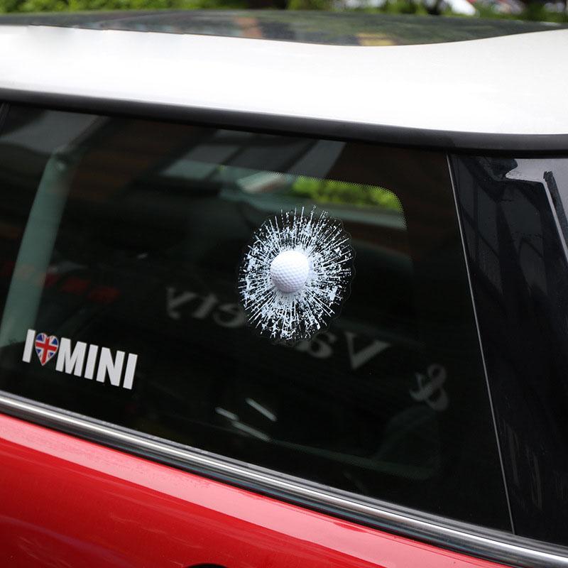 3D Golf Ball Hit sticker for car windows, showcasing a unique design that mimics a glass crack.