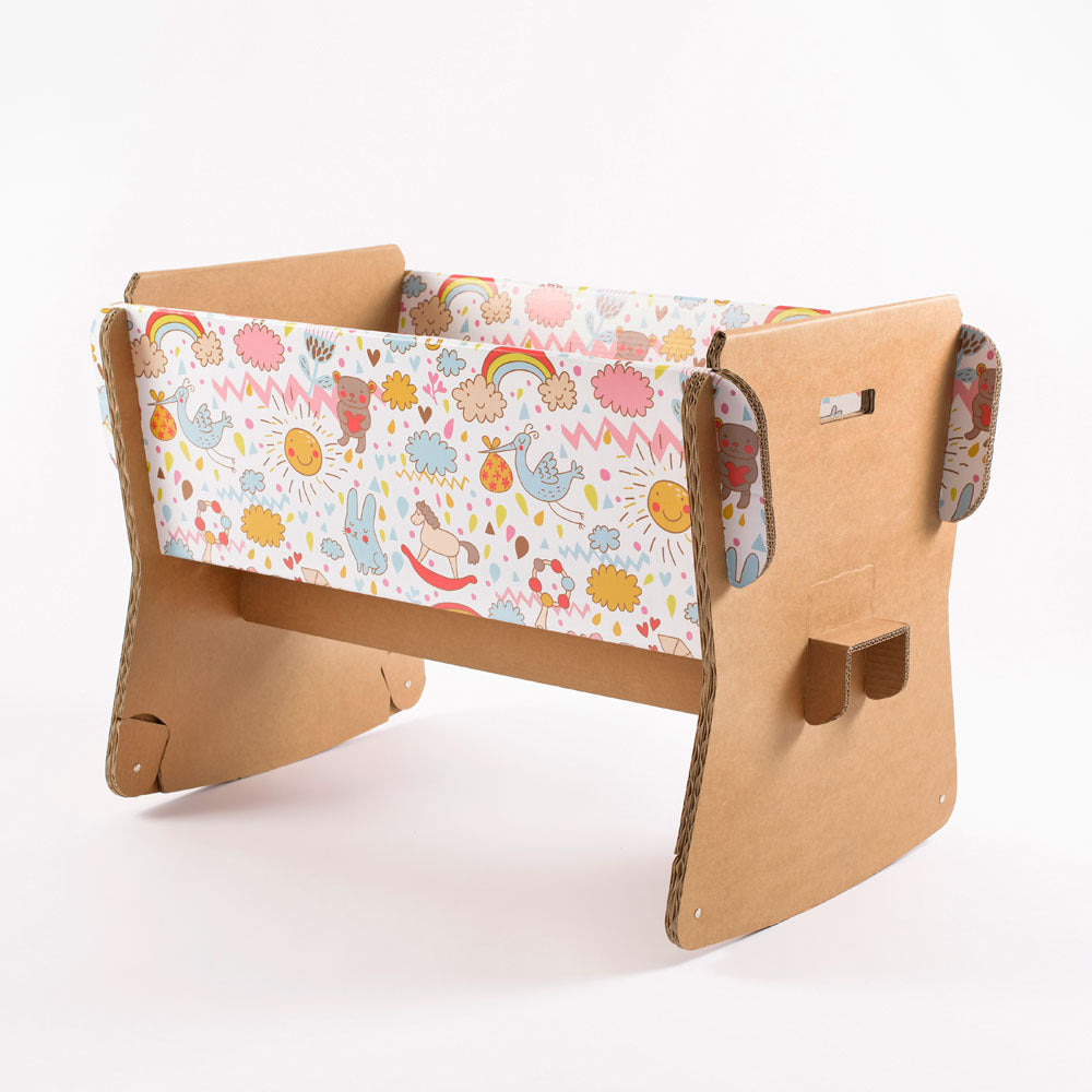 MINION Cardboard Baby Cradle, lightweight and eco-friendly, designed for newborns with a soothing swing function.