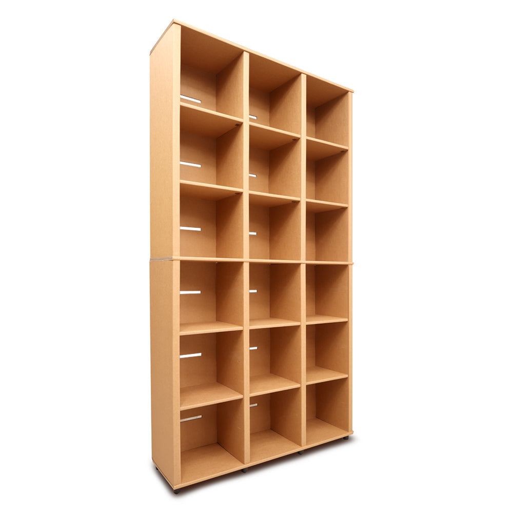 BIG DADDY Cardboard Bookcase with 18 drawers and natural finish, showcasing its spacious compartments and elegant design.