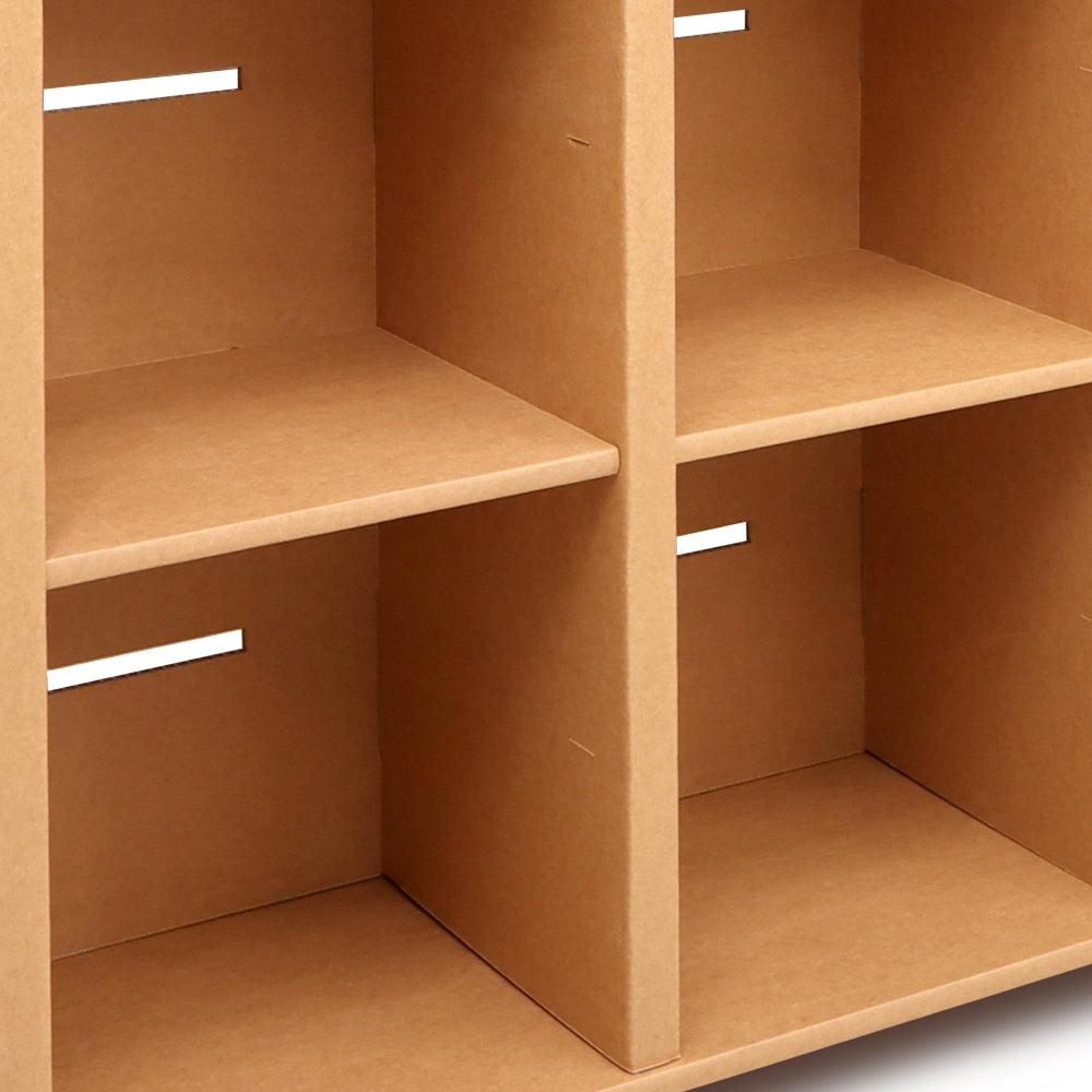 BIG DADDY Cardboard Bookcase with 18 drawers and natural finish, showcasing its spacious compartments and elegant design.