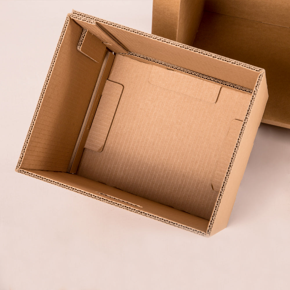 Cardboard Bookcase with Drawer HARALD featuring six artistic printed drawers, showcasing a unified design.