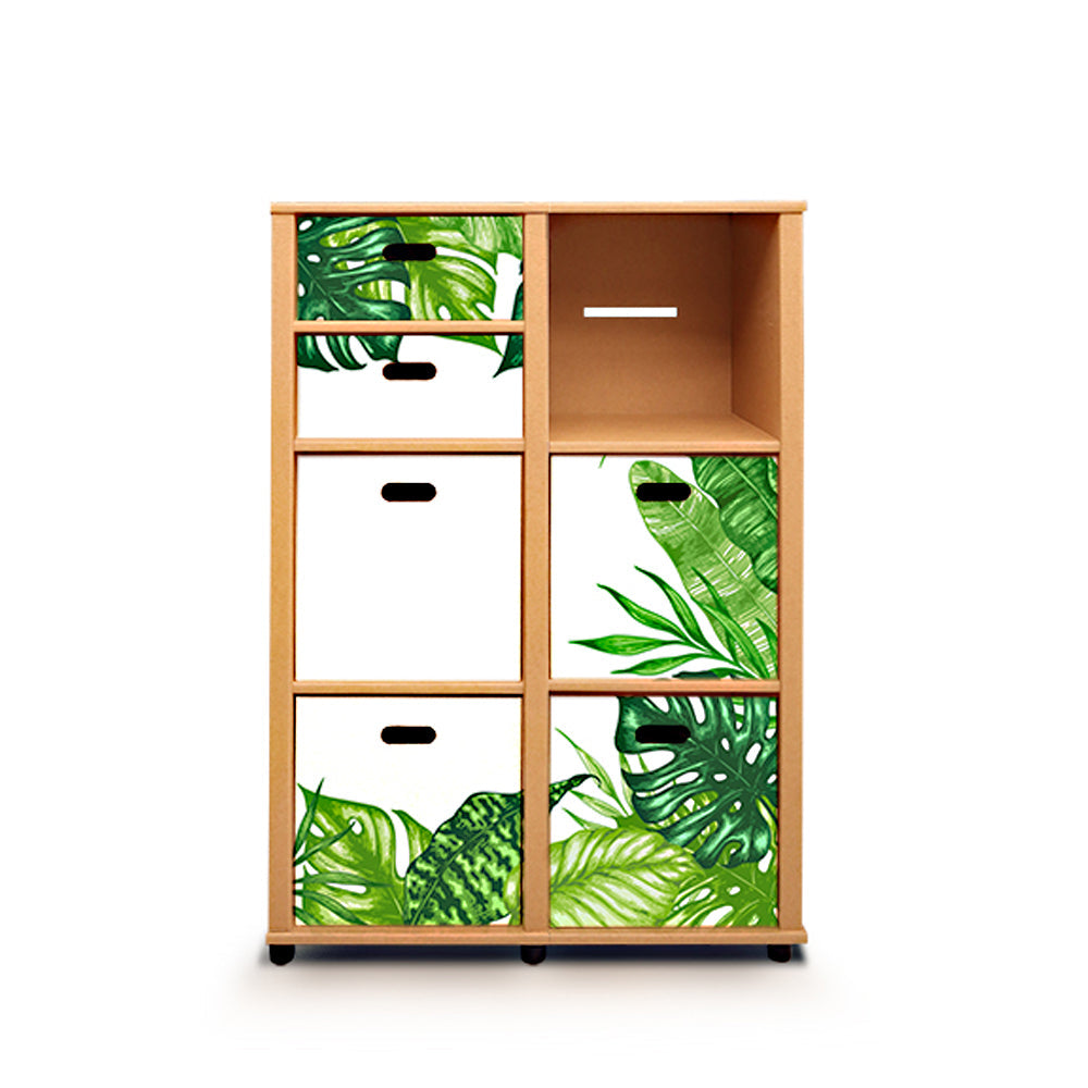 GREEN Cardboard Chest of Drawers featuring multiple drawers and a shelf, designed for versatile storage solutions.