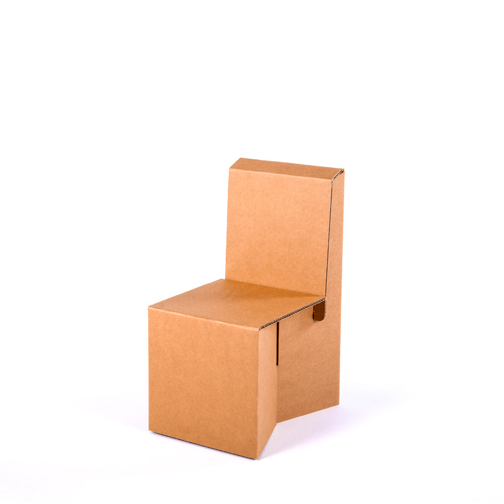 A beige POPEYE cardboard children's chair designed for kids, showcasing its lightweight and sturdy construction.