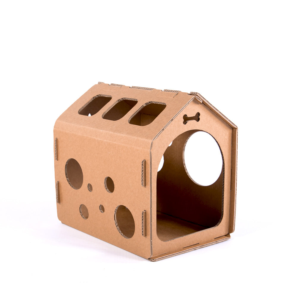 SNOOPY cardboard dog house in beige color, designed for small dogs, made from eco-friendly recyclable material.