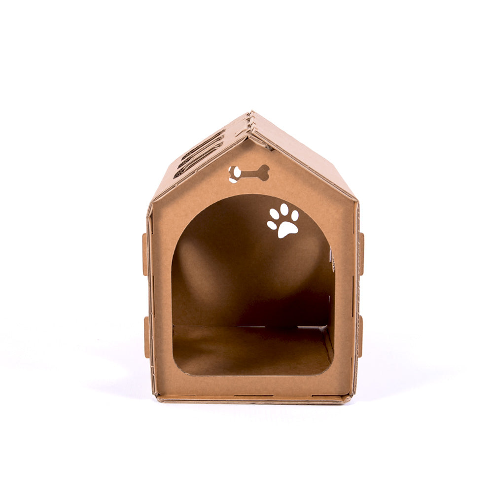 SNOOPY cardboard dog house in beige color, designed for small dogs, made from eco-friendly recyclable material.