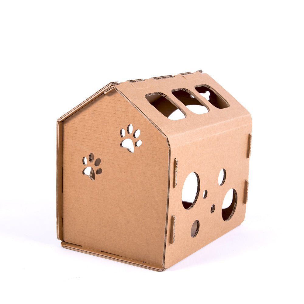 SNOOPY cardboard dog house in beige color, designed for small dogs, made from eco-friendly recyclable material.