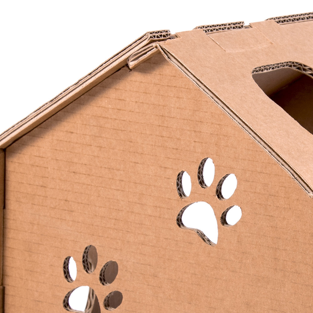 SNOOPY cardboard dog house in beige color, designed for small dogs, made from eco-friendly recyclable material.