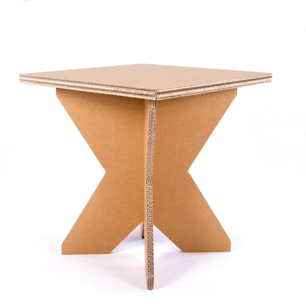 Cardboard Square Table DONNA in natural beige color, showcasing its lightweight and demountable design, perfect for various settings.