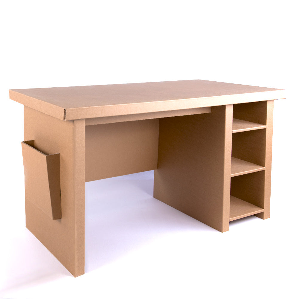 UTILE Cardboard Study Office desk made of 100% recyclable kraft cardboard, featuring a natural beige color and a spacious design for studying and working.