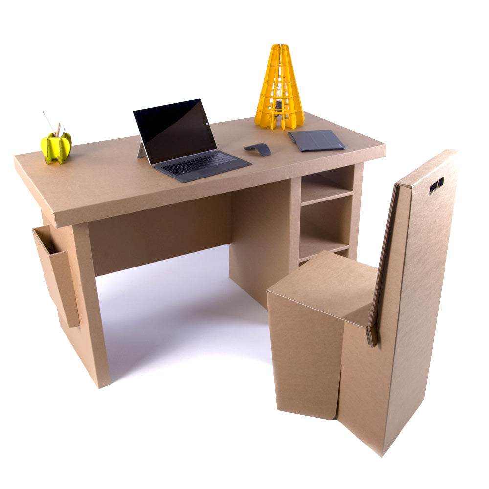 UTILE Cardboard Study Office desk made of 100% recyclable kraft cardboard, featuring a natural beige color and a spacious design for studying and working.