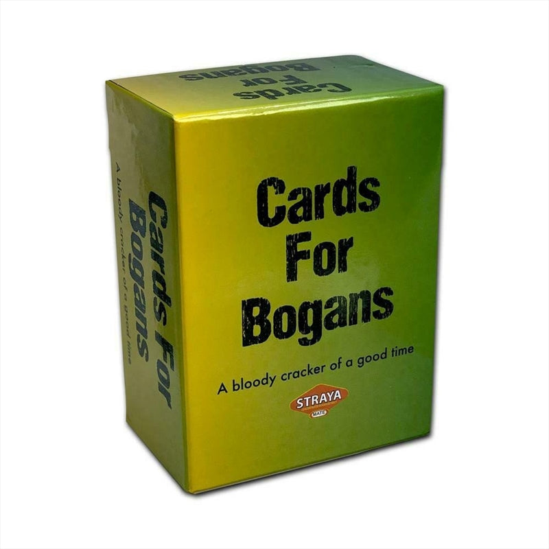 Cards For Bogans game box featuring humorous and colorful design, perfect for parties and gatherings.