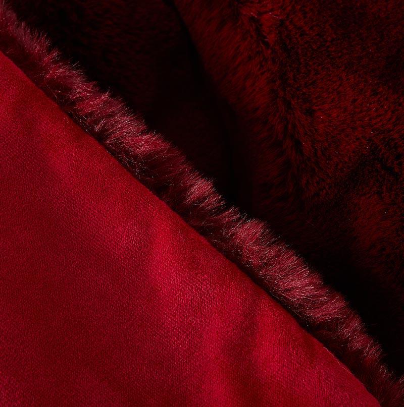 Cassilda Luxury Red Chinchilla Faux Fur Throw Blanket showcasing its plush texture and vibrant red color, perfect for home decor.