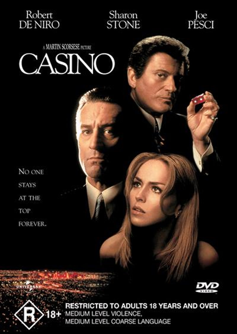 Casino DVD cover featuring iconic casino imagery and vibrant colors.