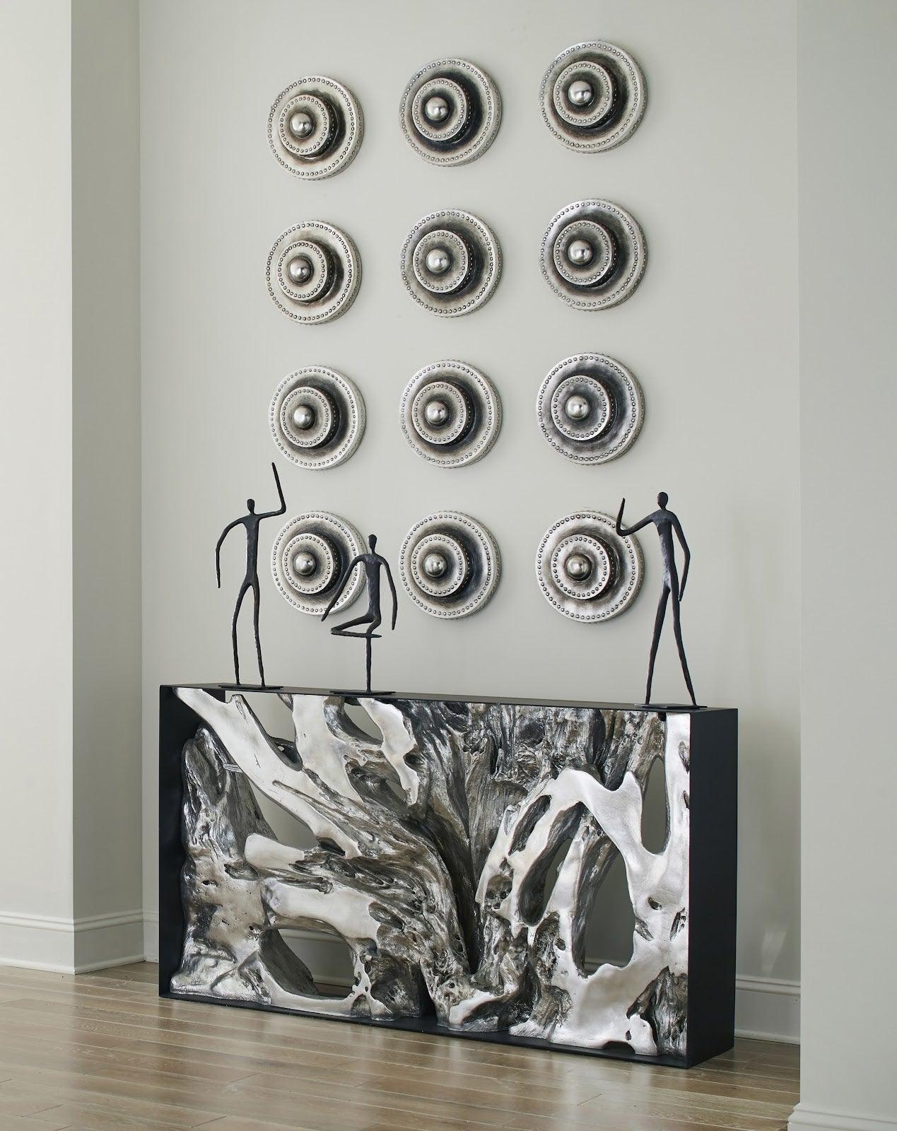 Cast Root Silver Framed Small Console Table with aged wood appearance and silver leaf finish, framed in iron.