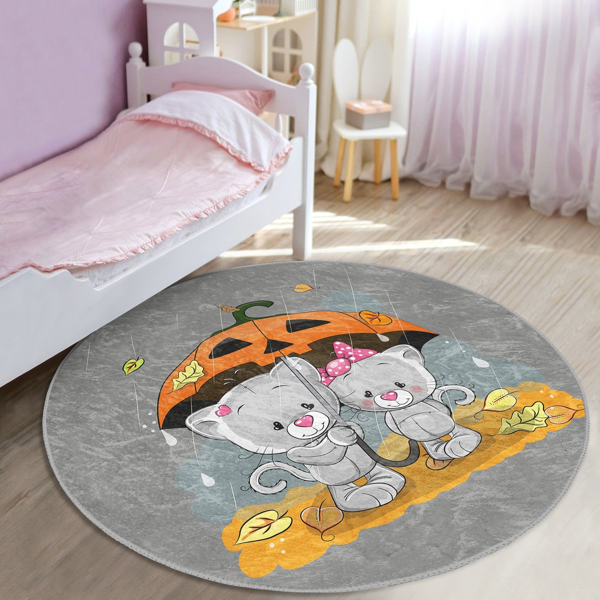 A colorful Cat-Lovers' Kids' Room Rug featuring playful cat designs, made from soft velvet fabric, perfect for children's playrooms and bedrooms.