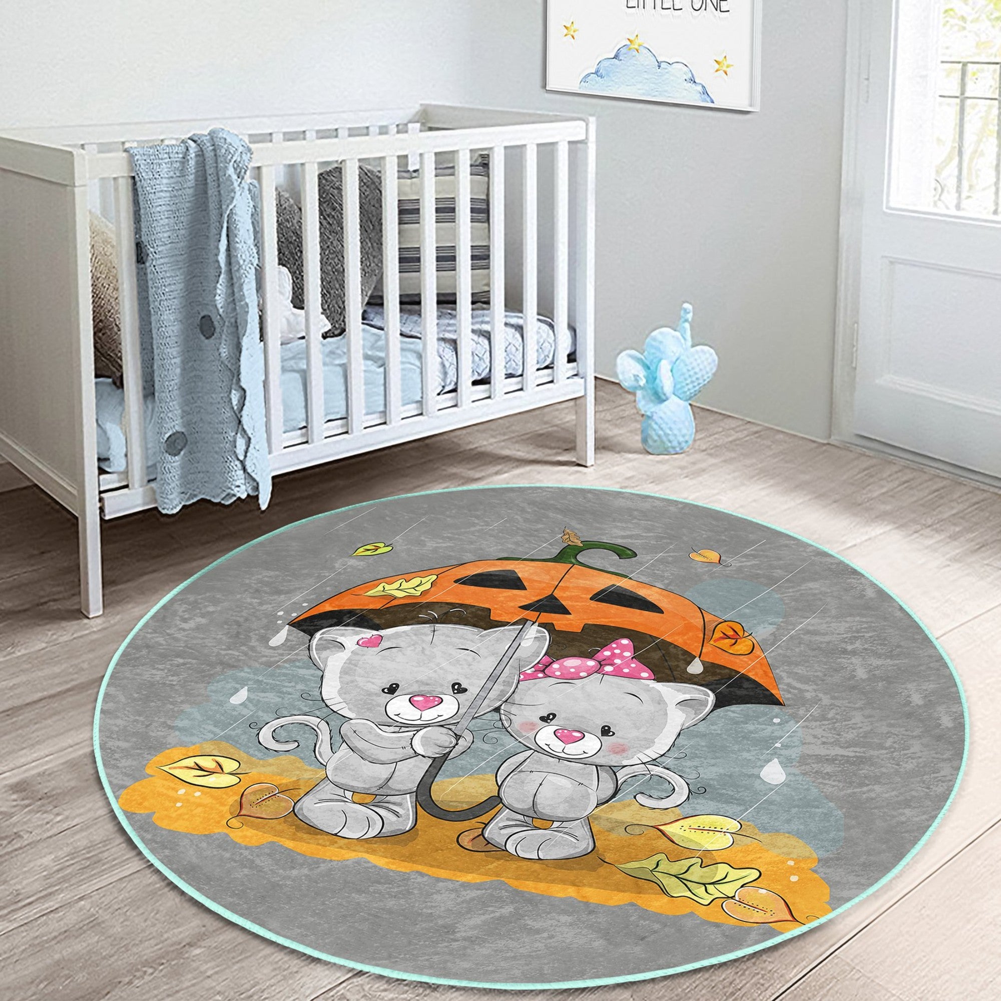 A colorful Cat-Lovers' Kids' Room Rug featuring playful cat designs, made from soft velvet fabric, perfect for children's playrooms and bedrooms.