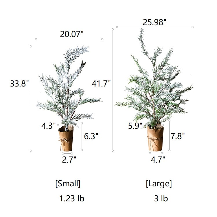 Cedar Fir Tree Snow Flocked Christmas Tree with a paper wrapped base, showcasing realistic snow and green foliage.