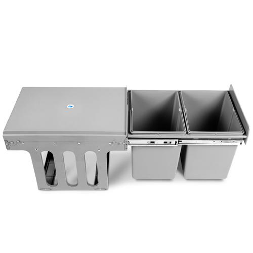 Cefito 2x15L Pull Out Bin in Grey, featuring two compartments with lids for waste separation, designed for easy installation under kitchen cabinets.