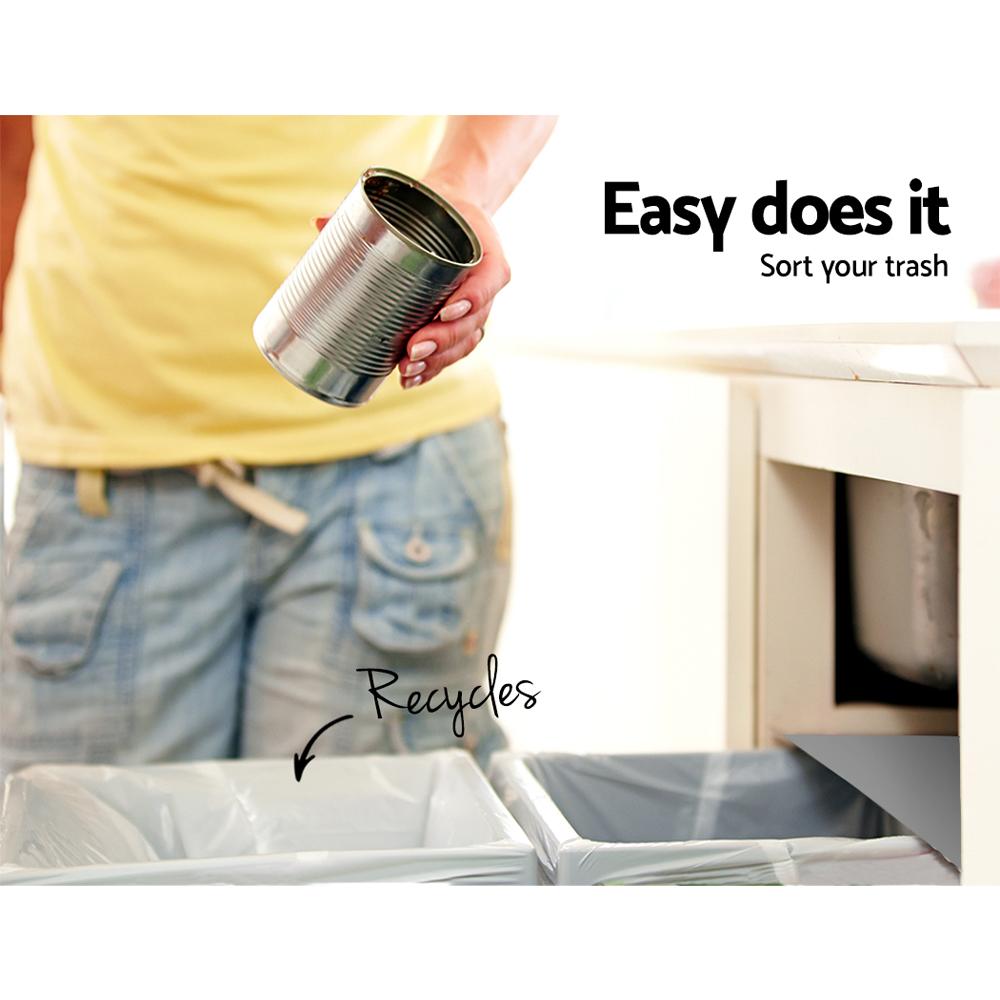 Cefito 2x15L Pull Out Bin in Grey, featuring two compartments with lids for waste separation, designed for easy installation under kitchen cabinets.