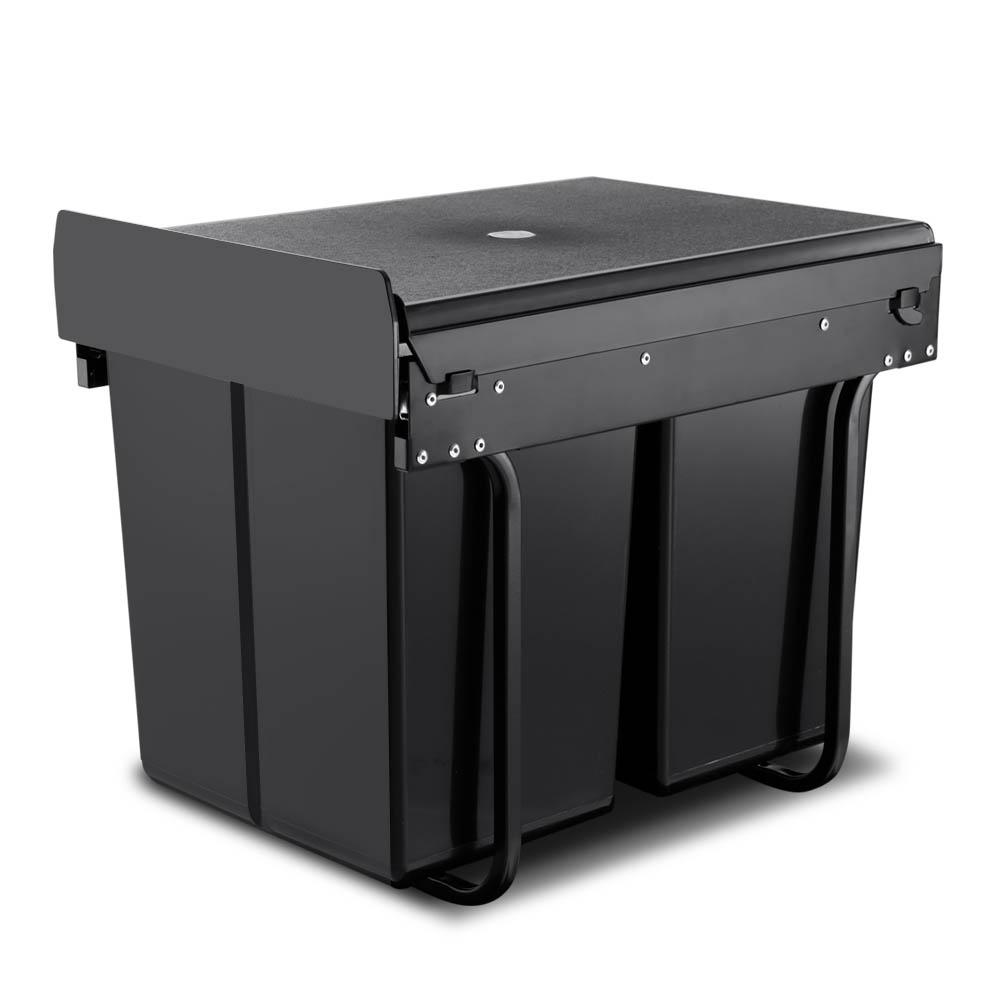 Cefito 2x20L Pull Out Bin in Black, featuring dual compartments and removable lids for efficient waste management.