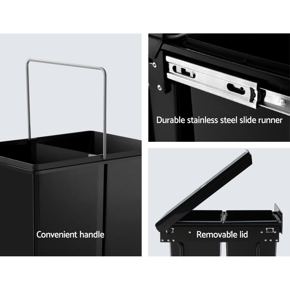 Cefito 2x20L Pull Out Bin in Black, featuring dual compartments and removable lids for efficient waste management.