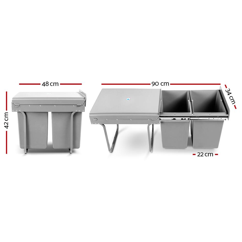 Cefito 2x20L Pull Out Bin in Grey, featuring dual compartments for waste separation and a sleek design for under-bench installation.