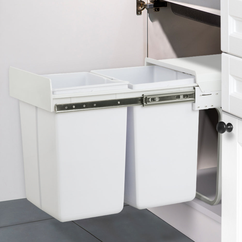 Cefito 2x20L Pull Out Bin in white, featuring dual compartments and a sleek design for efficient waste sorting in the kitchen.