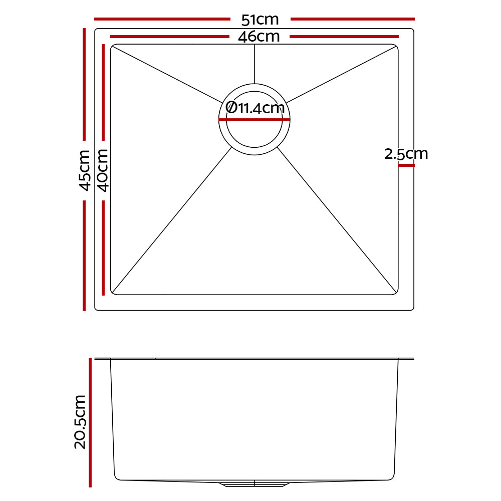 Cefito 51cm x 45cm Stainless Steel Kitchen Sink showcasing its sleek design and durable construction.