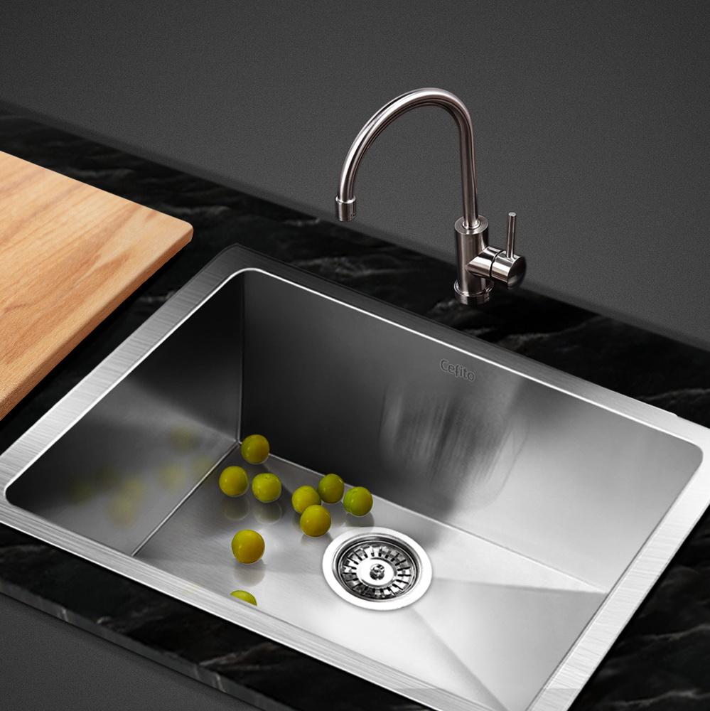 Cefito 51cm x 45cm stainless steel kitchen sink with satin finish and modern design, showcasing its X-flume drainage and R10 round corners.