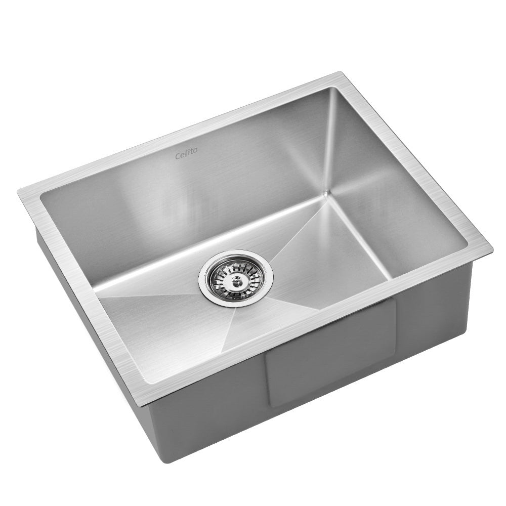 Cefito 54cm x 44cm stainless steel kitchen sink with a sleek design, featuring rounded corners and a waste strainer.