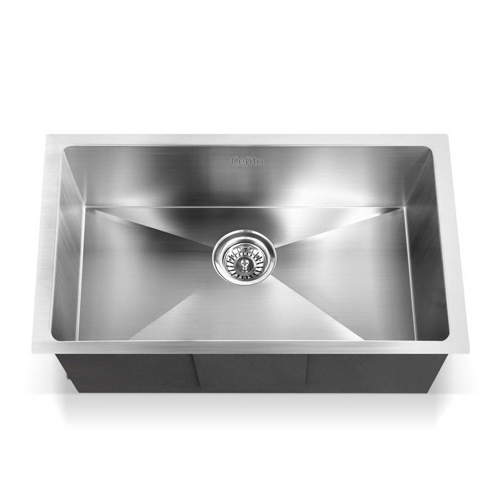 Cefito 70cm x 45cm Stainless Steel Kitchen Sink showcasing its sleek design and satin finish, ideal for modern kitchens.