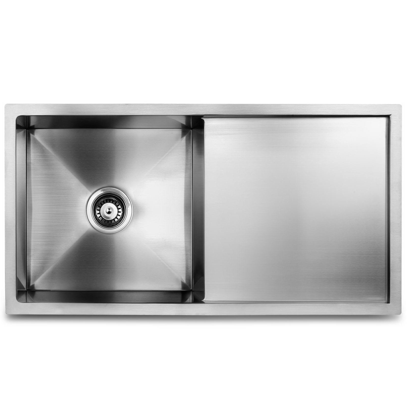 Cefito 87cm x 45cm stainless steel kitchen sink with satin finish and X-flume design, showcasing its elegant square shape.