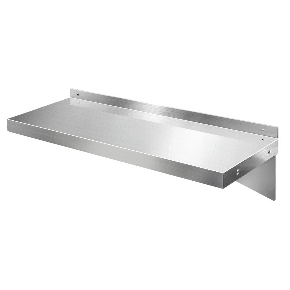 Cefito 900mm Stainless Steel Wall Shelf mounted in a kitchen, showcasing its sleek design and ample storage space.