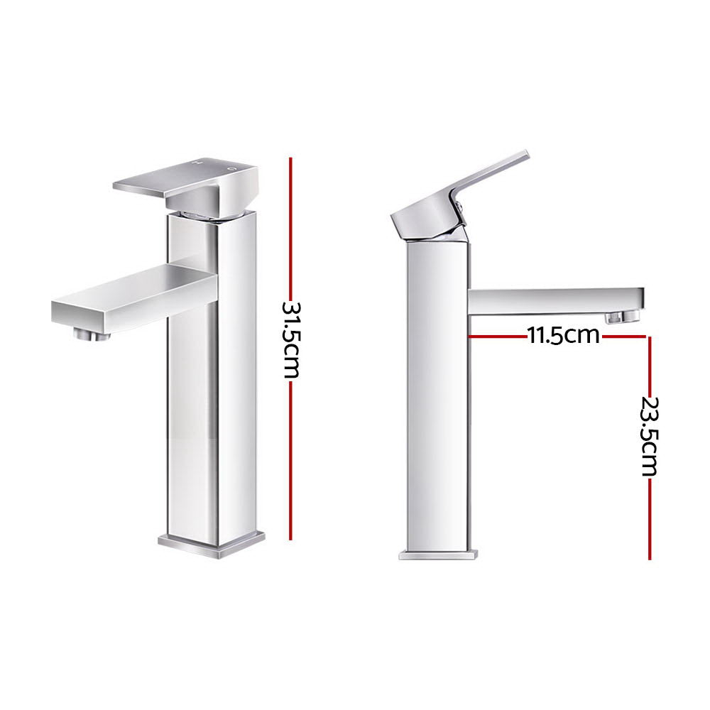 Cefito Basin Mixer Tap Faucet in Silver, showcasing its sleek design and high-quality materials.