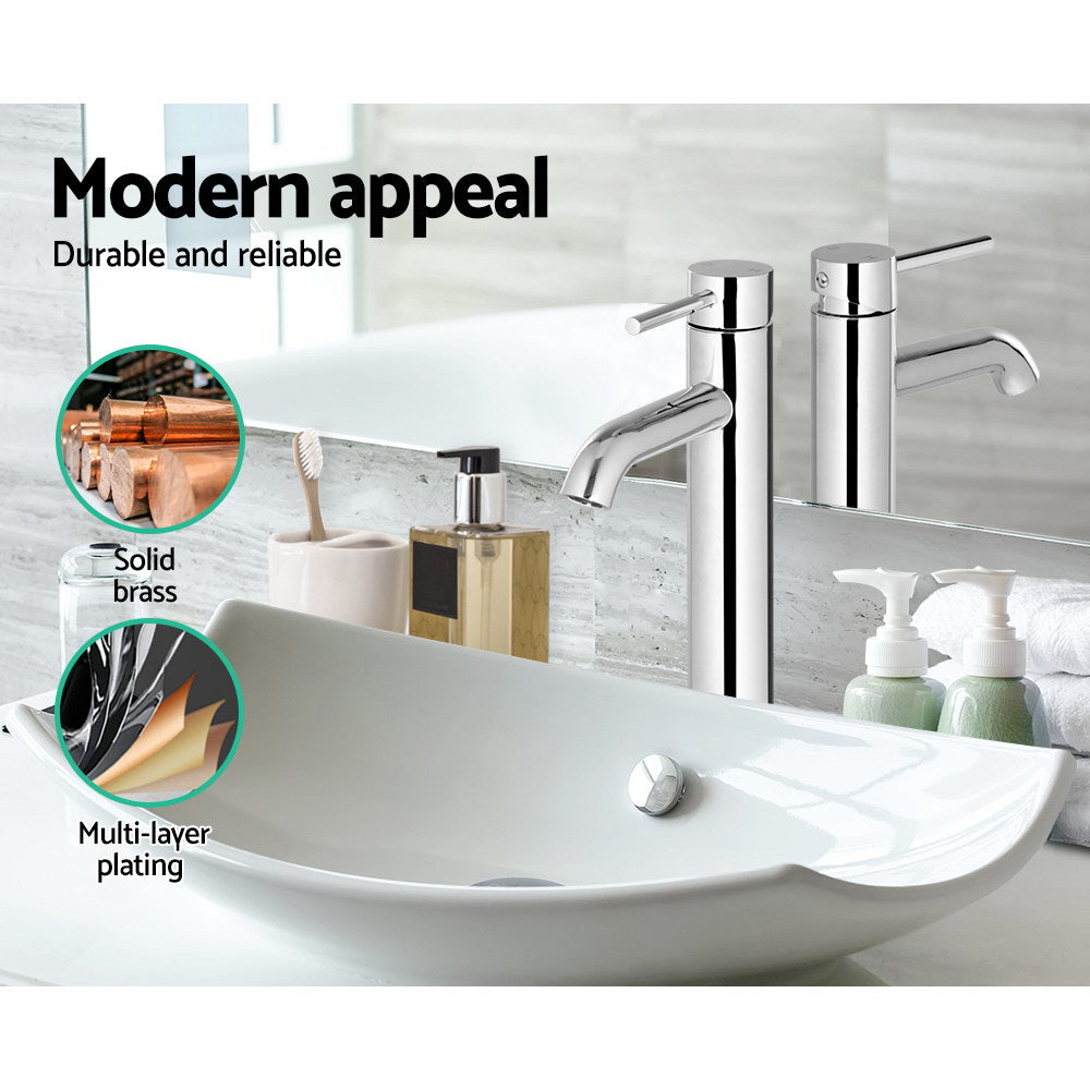 Cefito Basin Mixer Tap in polished chrome finish, showcasing its sleek design and high-quality materials.