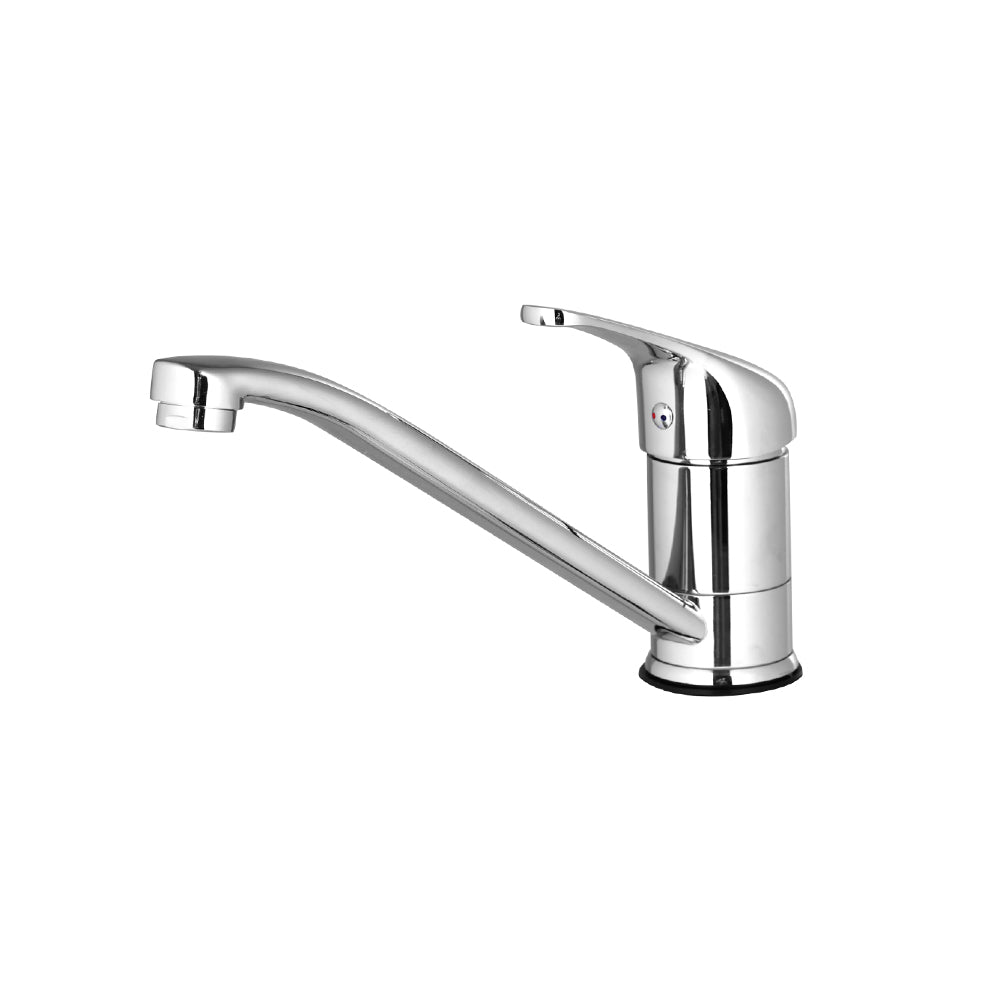 Cefito Basin Mixer Tap in Silver, showcasing a sleek design with a gooseneck spout and polished chrome finish, ideal for modern kitchens.