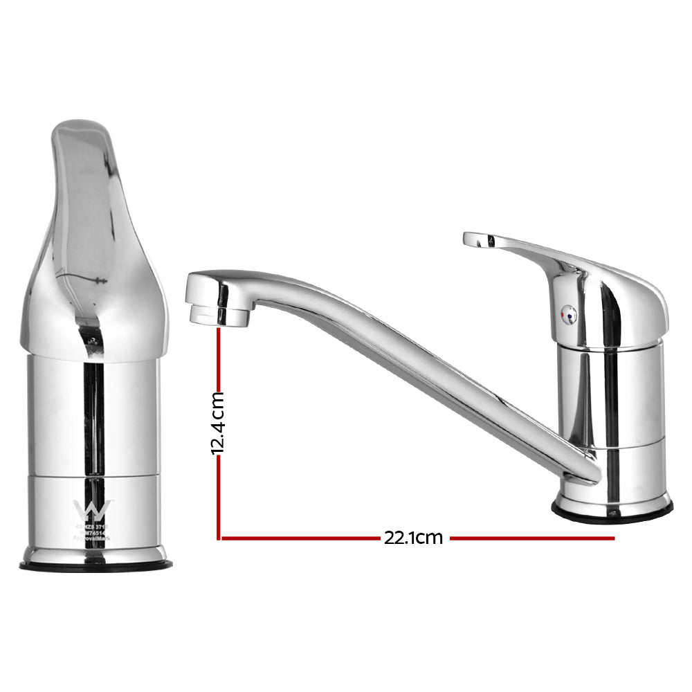 Cefito Basin Mixer Tap in Silver, showcasing a sleek design with a gooseneck spout and polished chrome finish, ideal for modern kitchens.