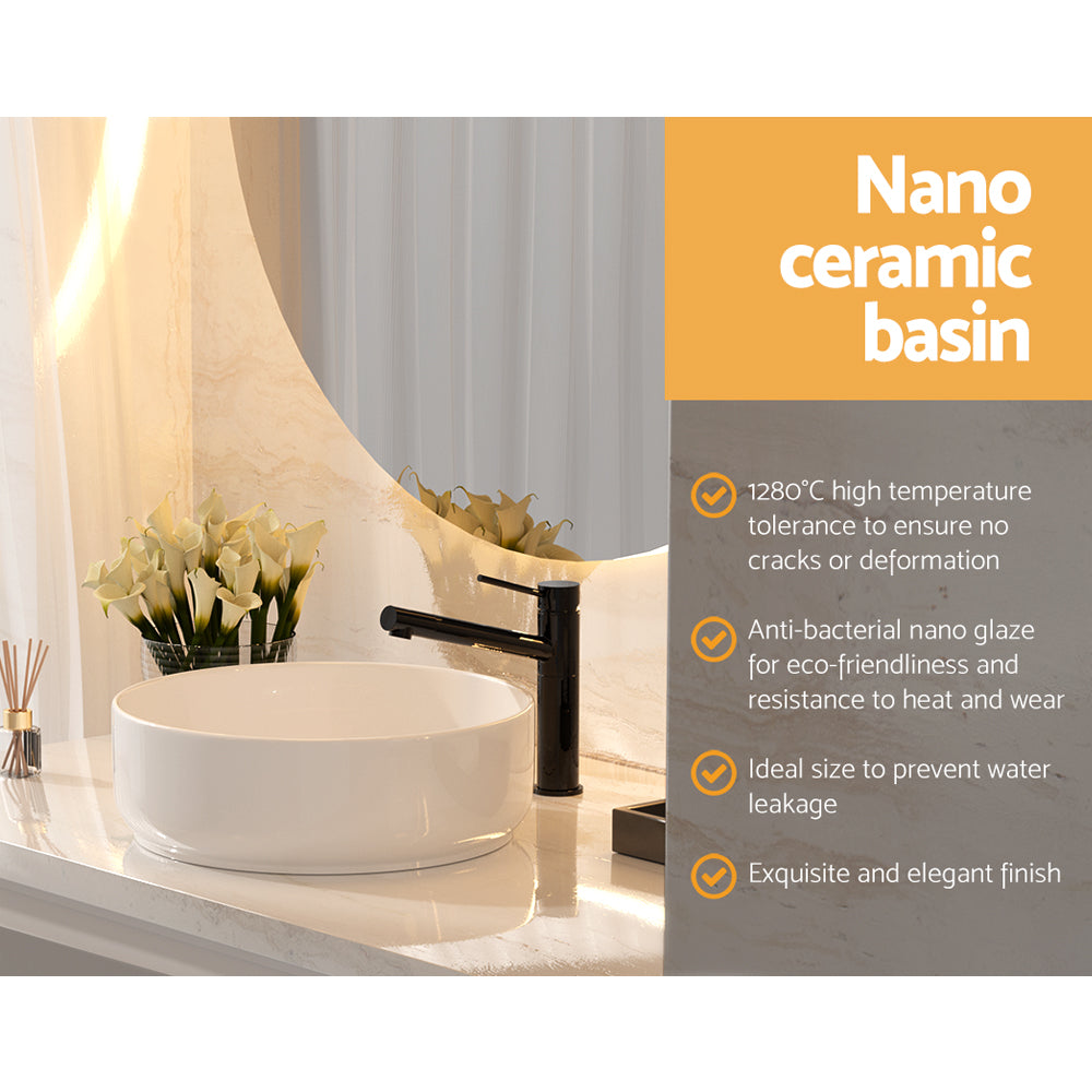 Cefito Bathroom Basin Ceramic Vanity Basin in white, featuring a round shape and high-gloss finish, perfect for modern bathrooms.