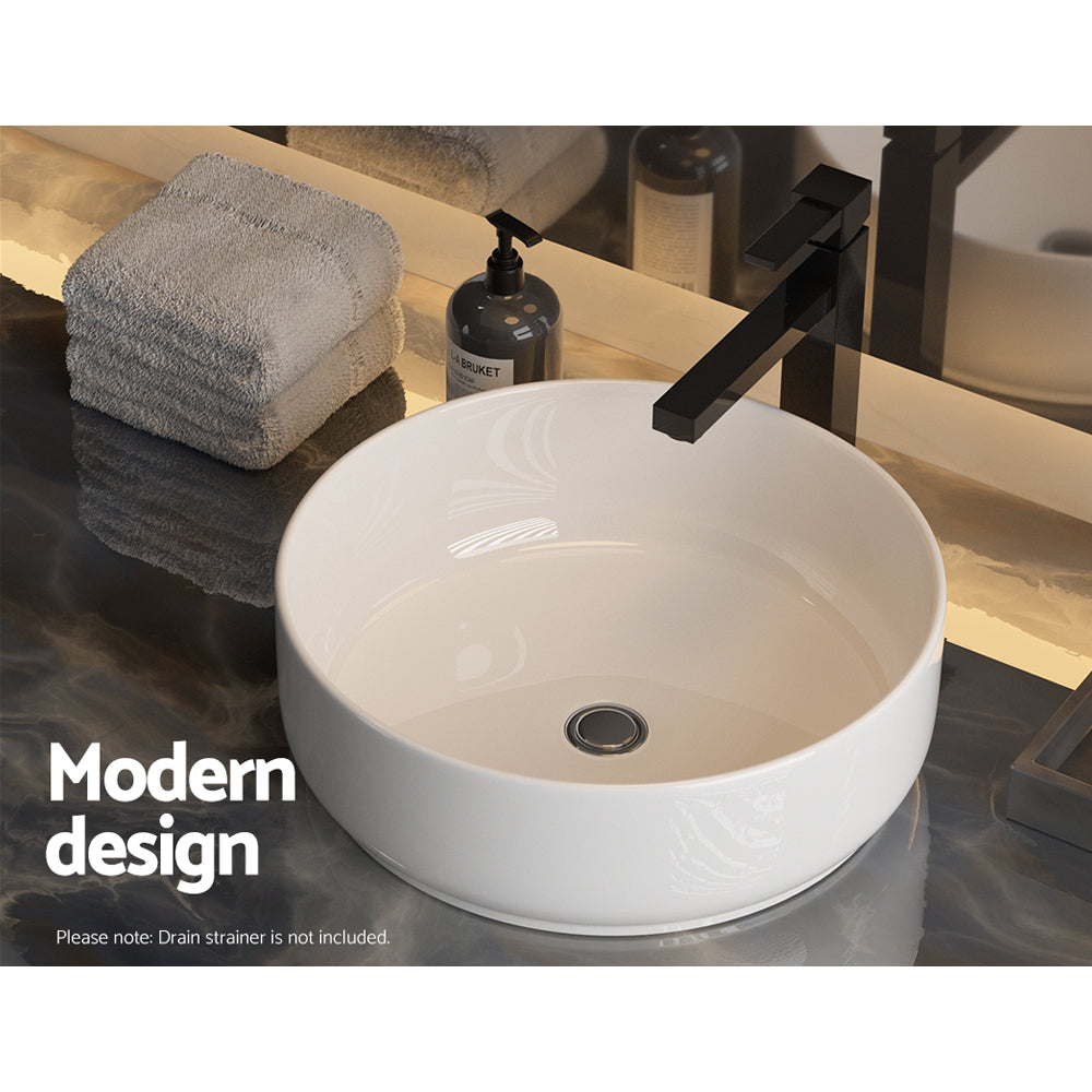 Cefito Bathroom Basin Ceramic Vanity Basin in white, featuring a round shape and high-gloss finish, perfect for modern bathrooms.