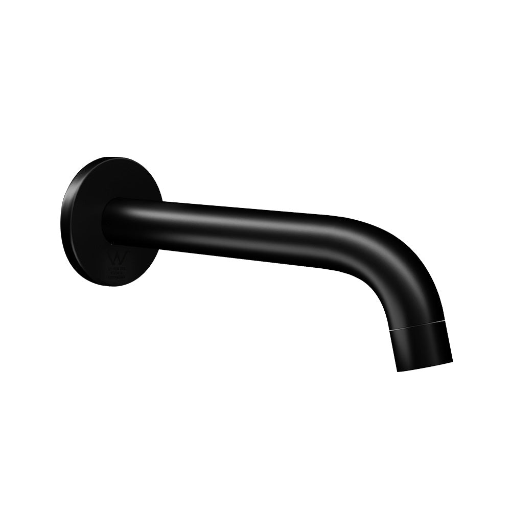 Cefito wall-mounted spout faucet in matte black finish, designed for basins and bathtubs, showcasing modern elegance and durability.